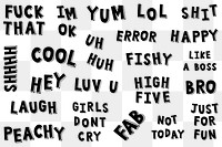 Trendy cool words png comic typography
