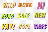 Social media story sticker png text funky colorful slang words