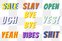 Funky slang words png text colorful typography