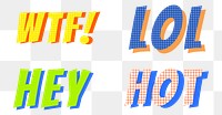Png text funky colorful slang words set