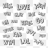 Trendy cool words png typography set