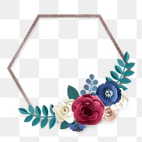Hexagon frame paper craft flower png design