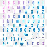 Png gradient alphabet number symbol set