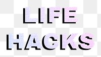 Life hacks text png pastel gradient shadow font
