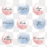 Pastel word sticker png badge set in watercolor