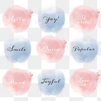 Watercolor calligraphy badge set in pastel