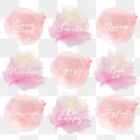 Pastel word sticker png badge set in watercolor