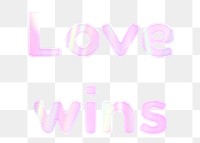 Shiny love wins text png word sticker holographic pastel pink