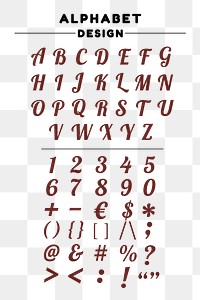 Red alphabets, punctuations, and numbers icon set transparent background png