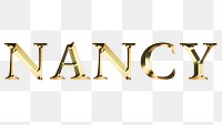 Nancy typography in gold effect design element