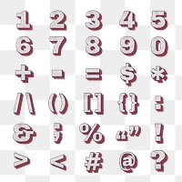 Numbers and symbols png layered effect font 