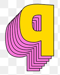 Transparent 3d lowercase q letter stylized typography