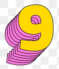 Transparent nine number 9 layered stylized typography