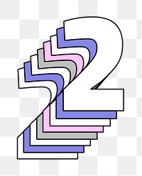 Retro 3d pastel two png number typography