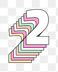 Retro 3d pastel two png number typography