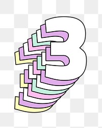 Retro 3d pastel three png number typography