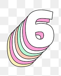 Retro 3d pastel six png number typography