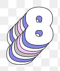 Retro 3d pastel eight png number typography