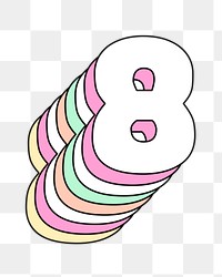 Retro 3d pastel eight png number typography
