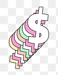 Layered dollar sign png pastel retro typeface