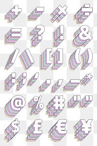 Transparent symbol set 3d stylized typeface