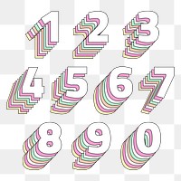 Layered number set png pastel stylized typography