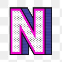 3D letter N png isometric halftone style typography