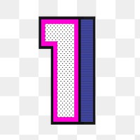 3D number 1 png isometric halftone style typography