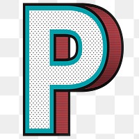 3D letter P png isometric halftone style typography