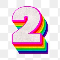 Png number 2 font 3d typography rainbow pattern