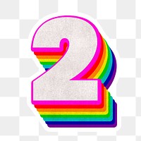 Png number 2 font 3d typography rainbow pattern