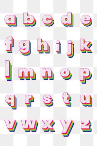 Layered A-Z alphabet png set lowercase letters rainbow font