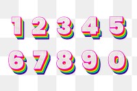 Png number set rainbow 3d effect