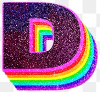 D letter layered rainbow glitter png sticker alphabet font