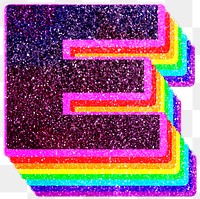 E letter layered rainbow glitter png sticker alphabet font