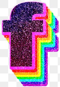 F letter layered rainbow glitter png sticker alphabet font