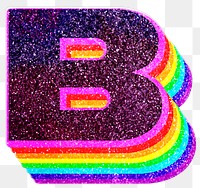 B letter layered rainbow glitter png sticker alphabet font