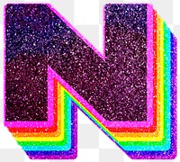 N letter layered rainbow glitter png sticker alphabet font