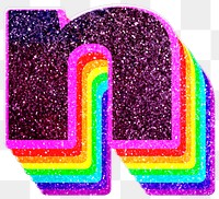 N letter layered rainbow glitter png sticker alphabet font