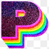 P letter layered rainbow glitter png sticker alphabet font