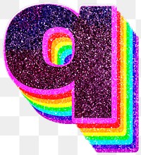 Q letter layered rainbow glitter png sticker alphabet font