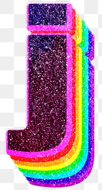 J letter layered rainbow glitter png sticker alphabet font