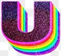U letter layered rainbow glitter png sticker alphabet font
