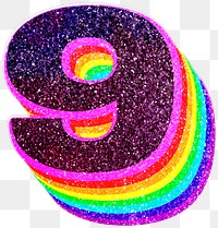 Png number 9 rainbow 3d font glitter texture