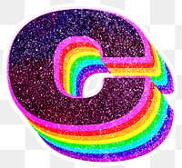 C letter layered rainbow glitter png sticker alphabet font