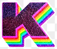 K letter layered rainbow glitter png sticker alphabet font