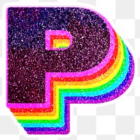 P letter layered rainbow glitter png sticker alphabet font