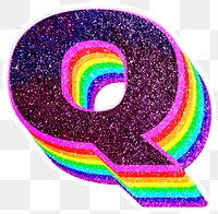 Q letter layered rainbow glitter png sticker alphabet font