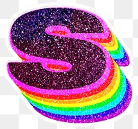 S letter layered rainbow glitter png sticker alphabet font