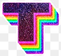 T letter layered rainbow glitter png sticker alphabet font